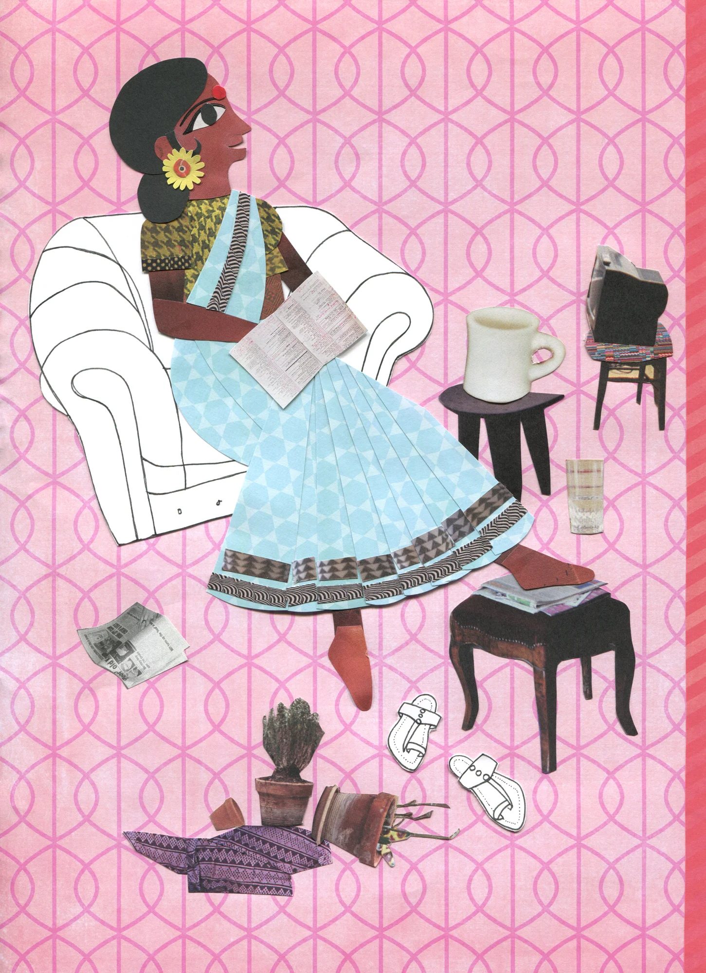 Lazy Woman , drawing and collage on paper, 2017
