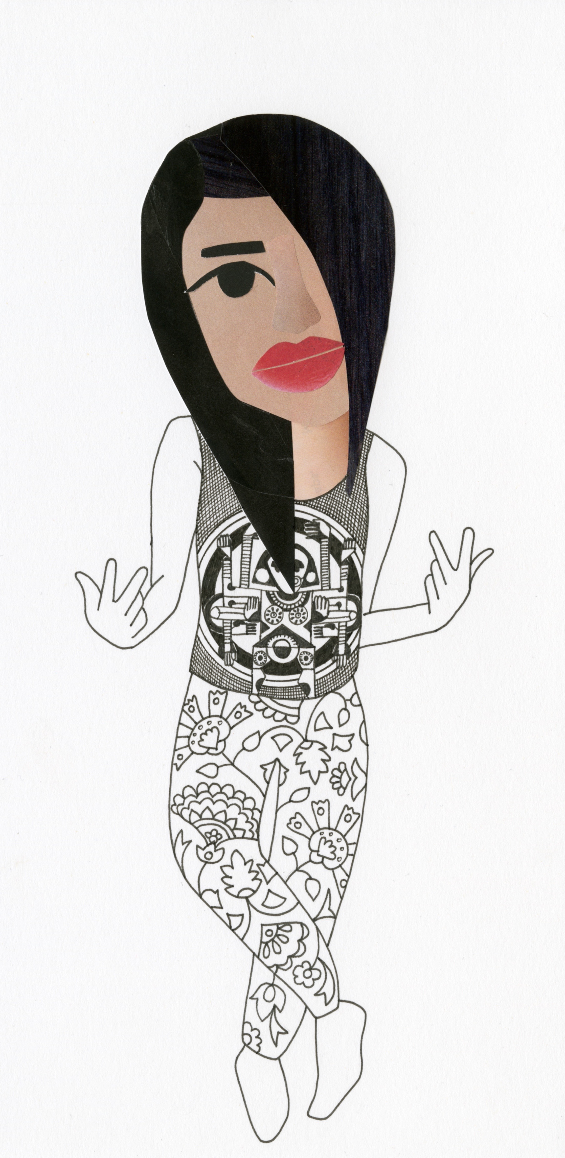 Quandee Baloch, Rest in Power (study) , ink on paper with collage, 2017