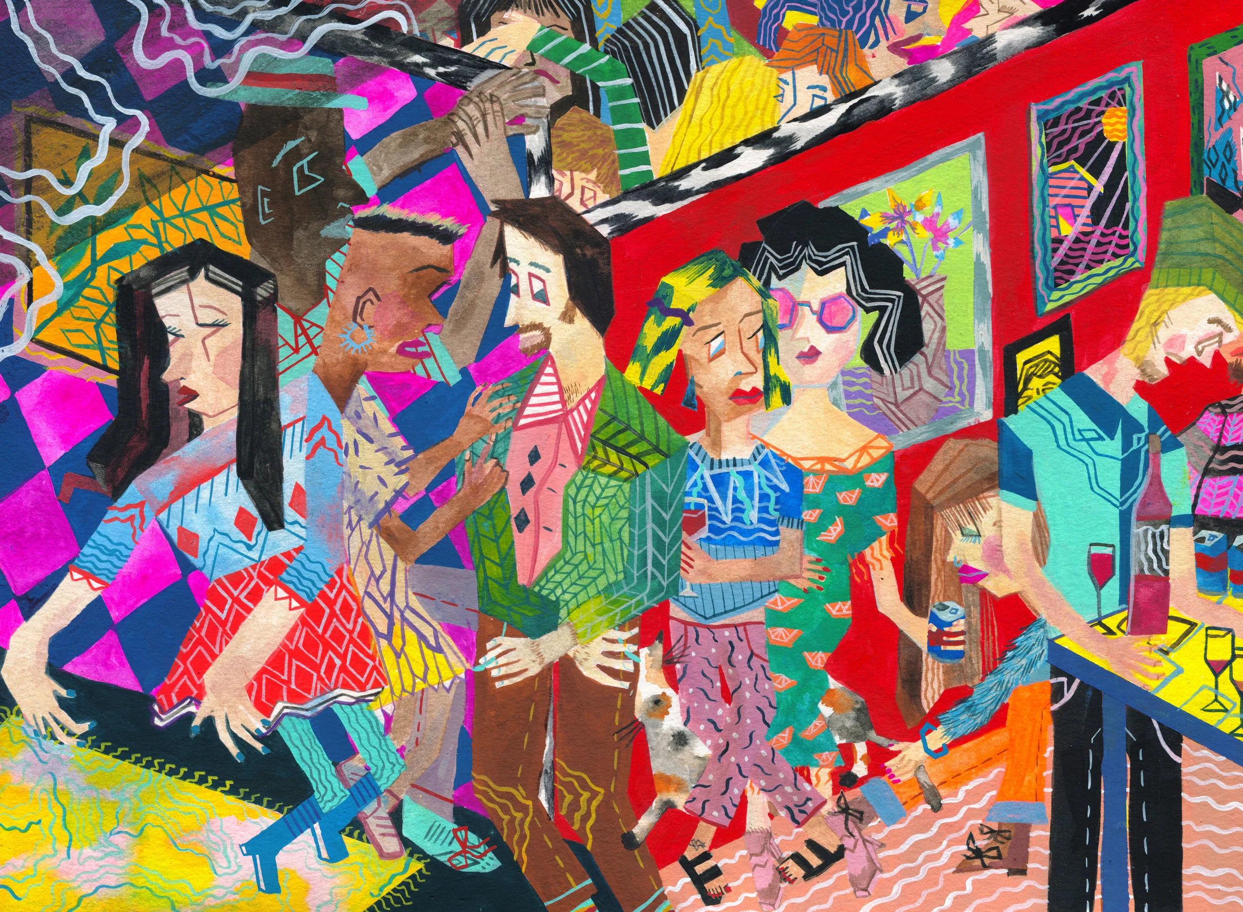 Priscilla Yu, Dance Party, 2017, Gouache on watercolor paper