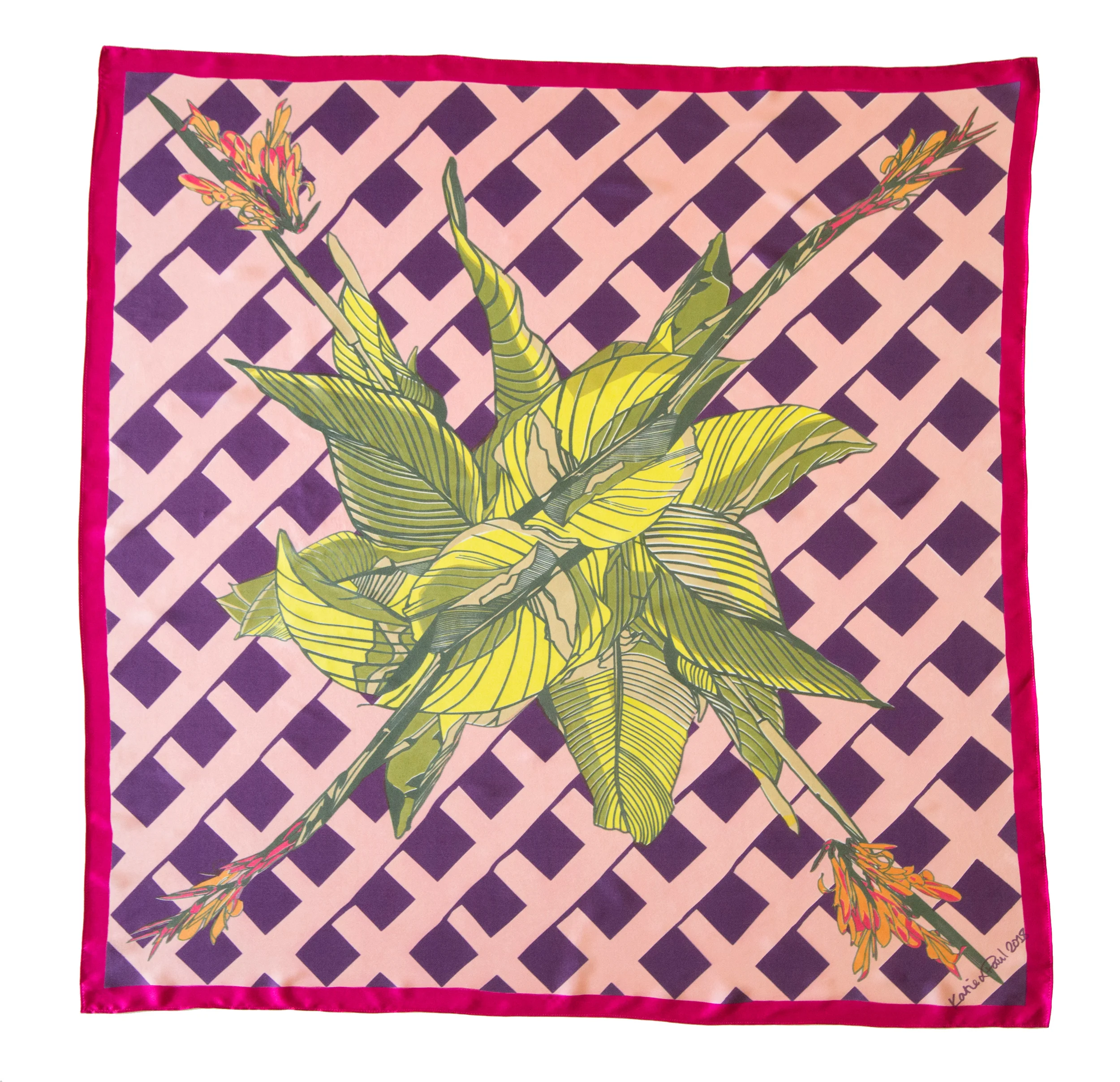 été silk scarf Edition of 3 Hand screen printed and painted on the finest silk charmeuse 120cm x 120cm