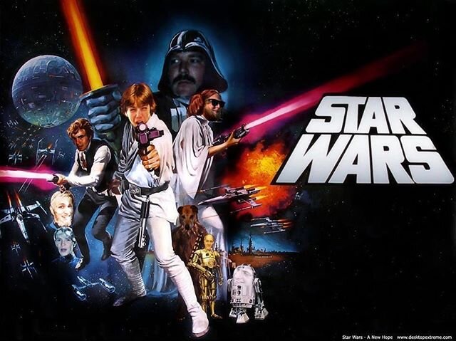 A piece of art from the past times featuring:

@mrcatnip as Han
@mickles.memes as C3PO
Andre as R2D2
Scotty as Luke
@daniel.e.martin as Kenobi
@dudenamedguy as Moff
Baxter as Chewie 
King Marty as Vader 
And of course, the beautiful Leia played by me