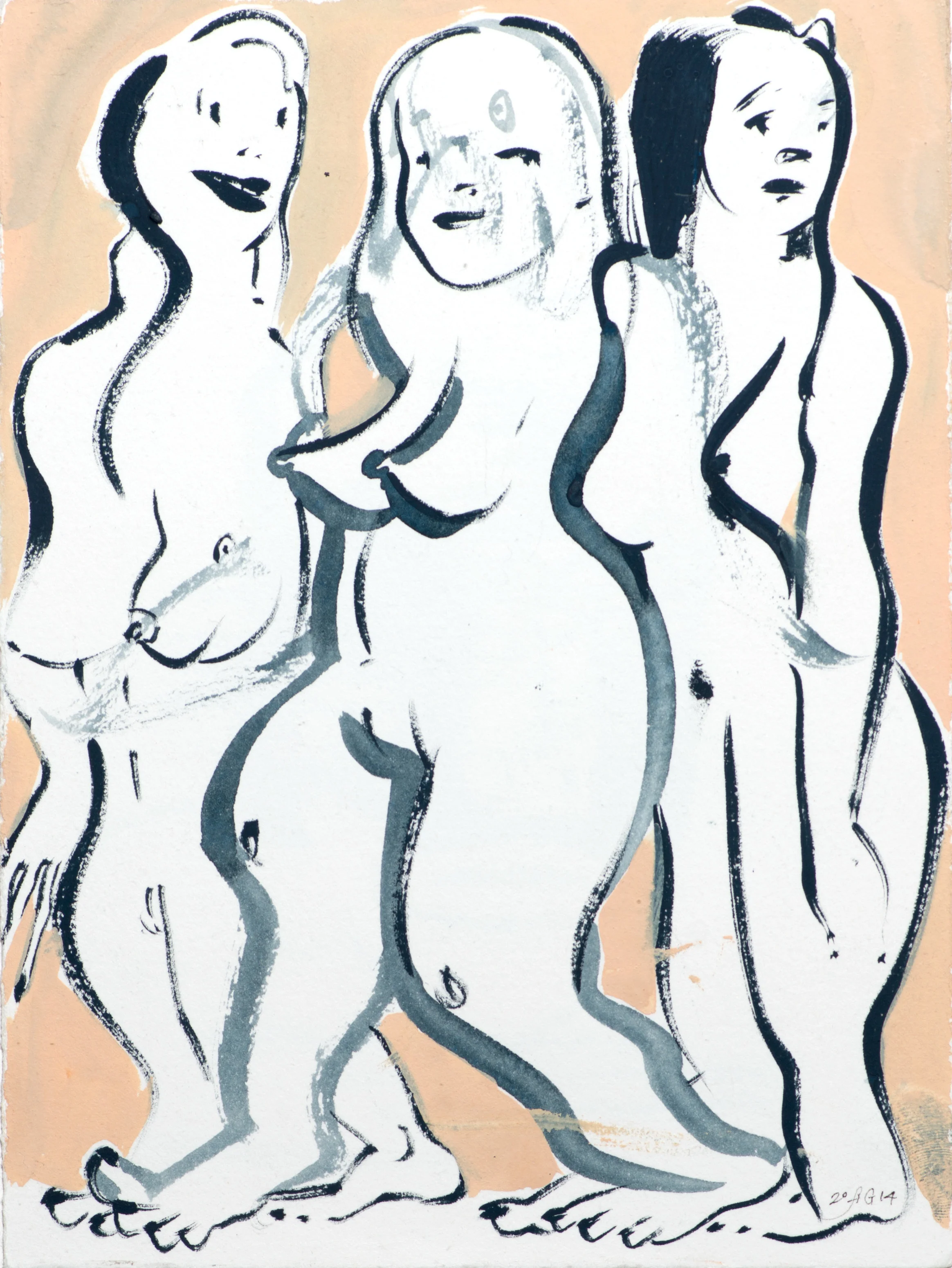 Modern Ladies , 2014 Gouache and ink on paper 11 x 9 inches