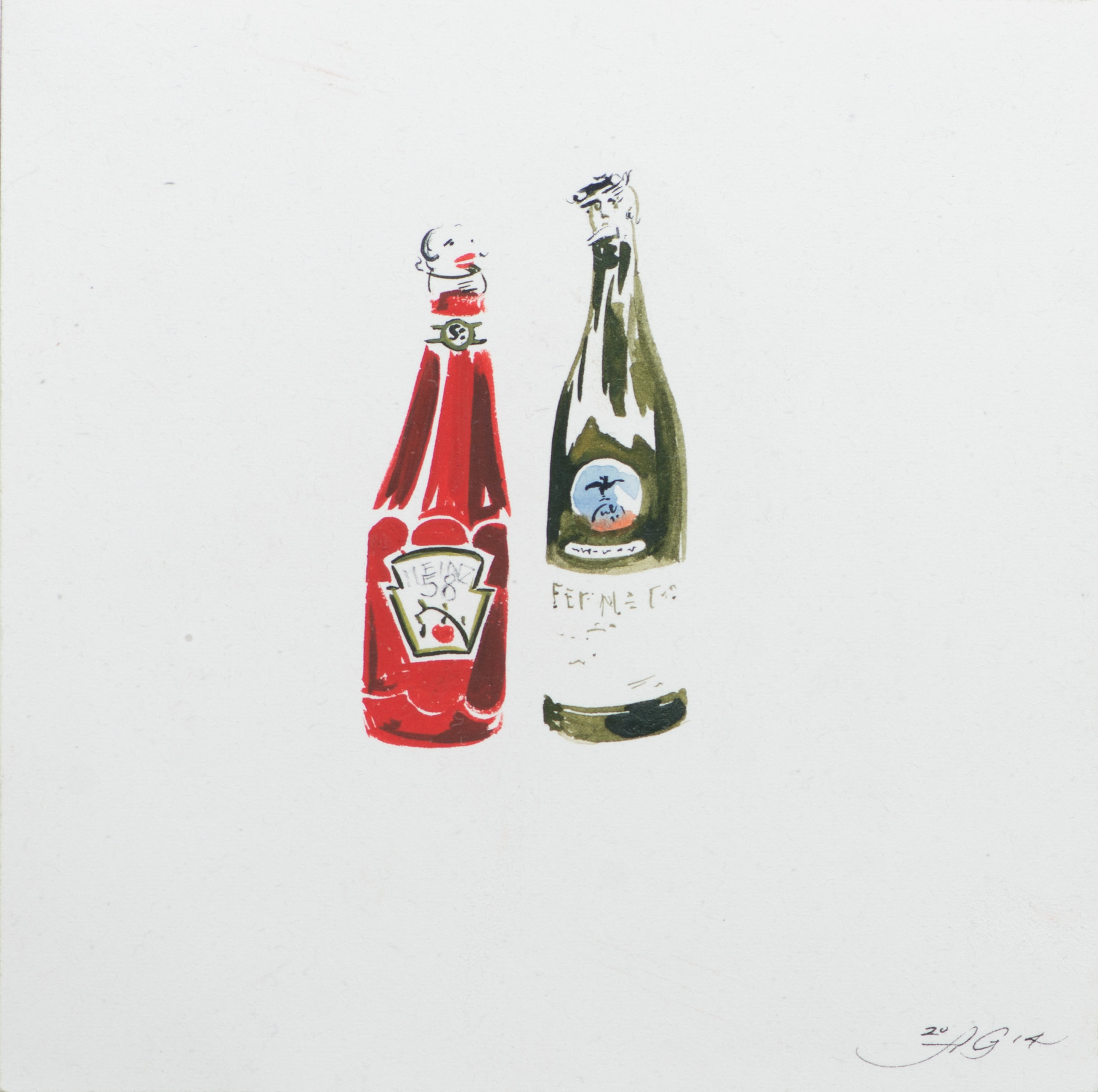   Fernet Me Not , 2014 Gouache and ink on paper 8 1/2 x 8 1/2 inches 