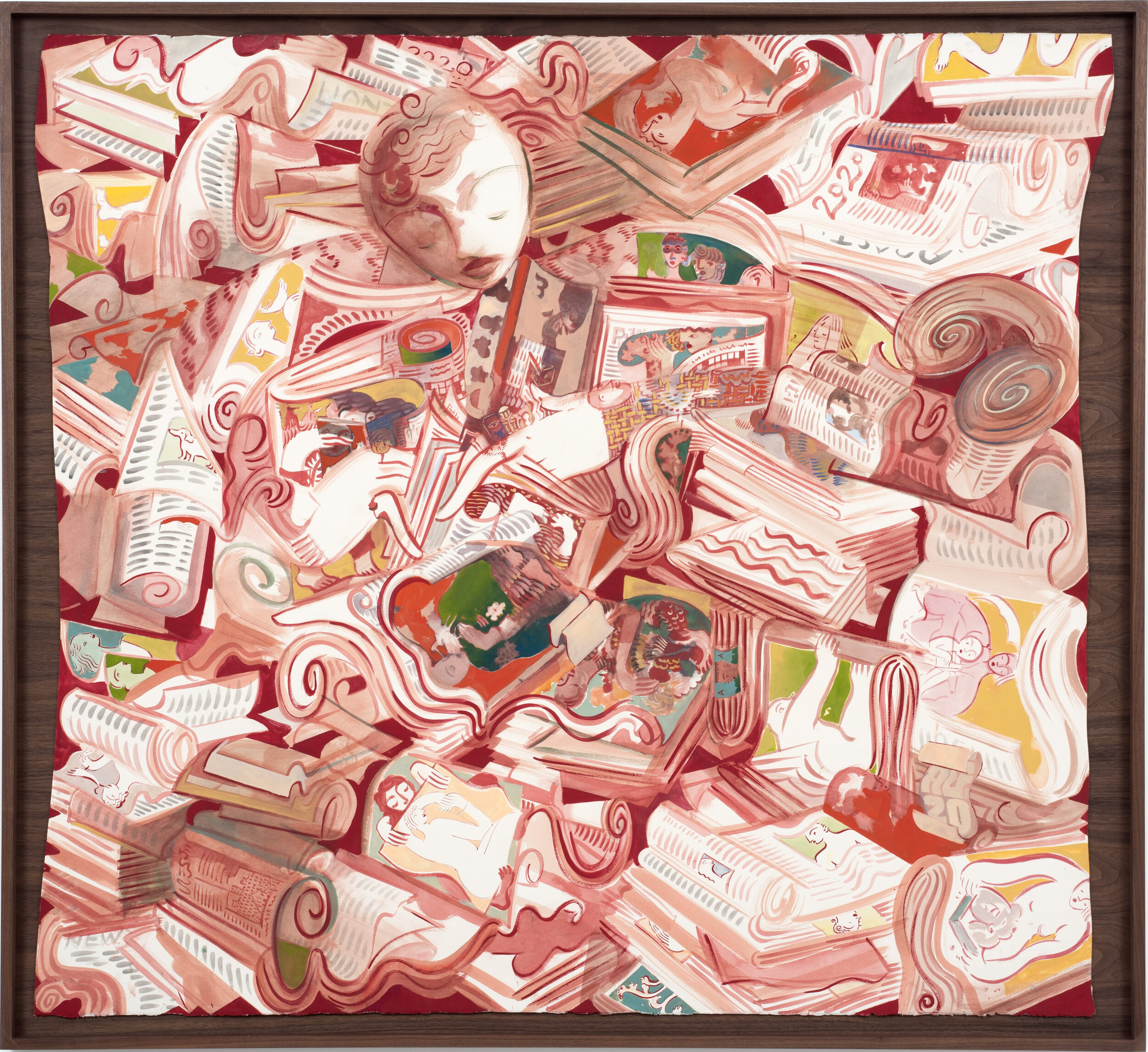   Read All Over , 2020  Gouache, watercolor, and ink on paper  64 x 70 x 2 inches (framed) 