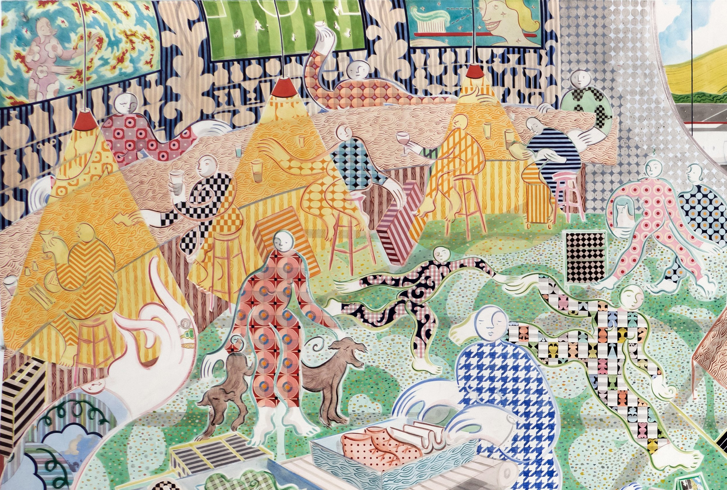  Central Air  (detail), 2023 Gouache, watercolor, and ink on paper 60 x 89 inches (unframed) 