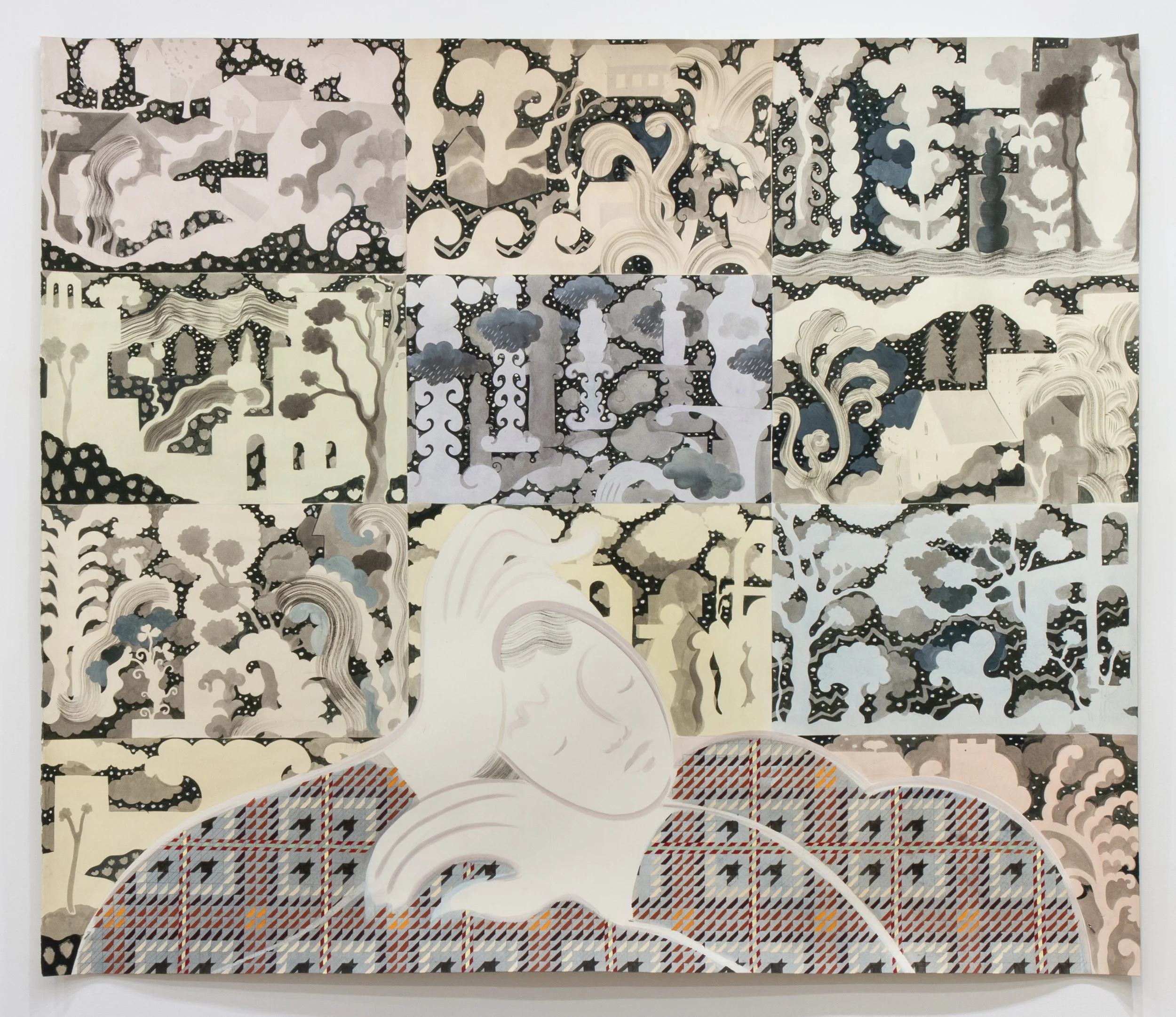 Rain Sounds , 2025 Gouache, watercolor, and ink on paper 43 1/2 x 60 inches
