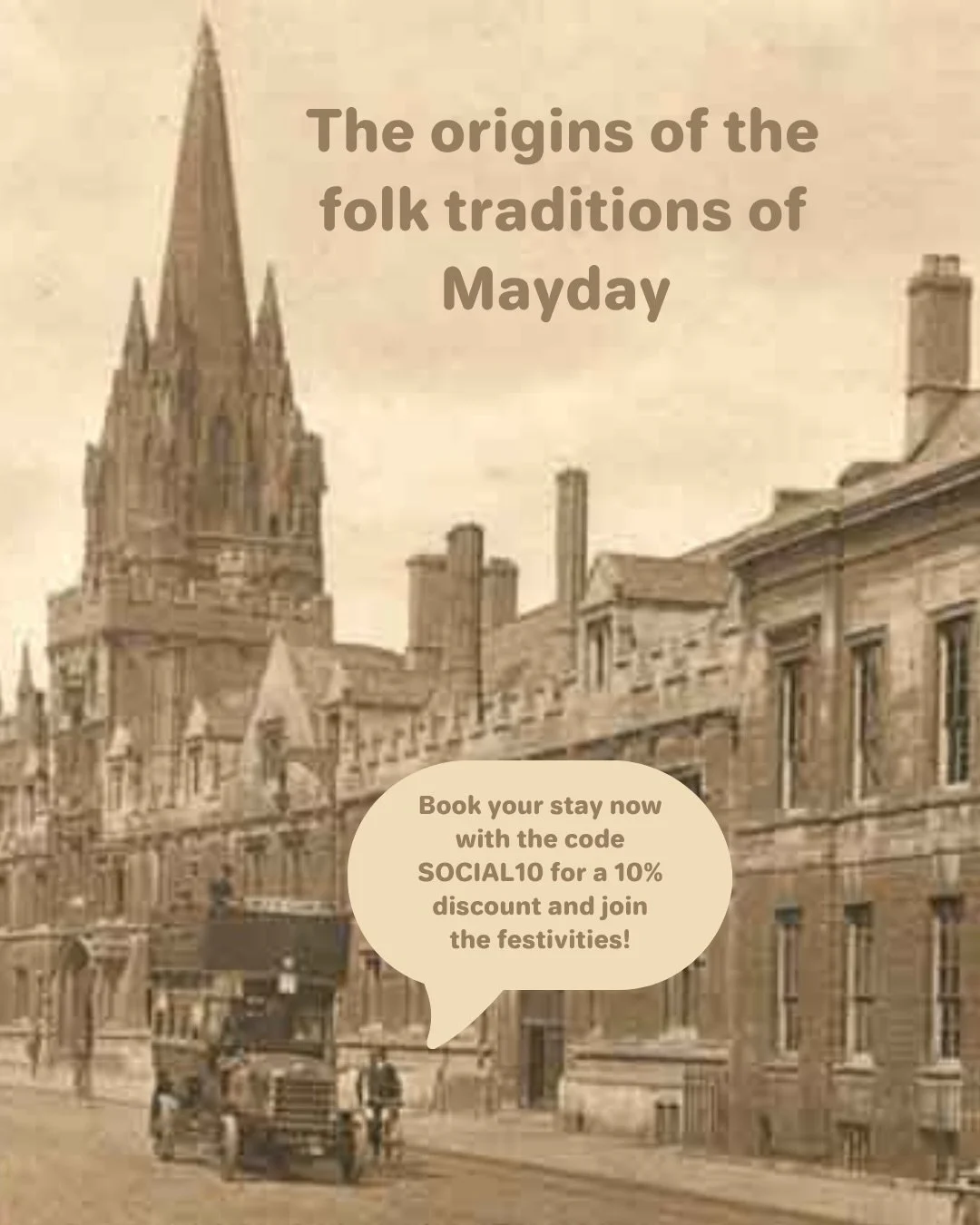 Hear ye, hear ye, travellers! 🗣️ Mayday is near!🔥 But where do Oxford&rsquo;s Mayday traditions come from? 
Swipe to find out more!💡

Book your stay now with limited time code SOCIAL10 and join us for the Mayday festivities ☀️🎶💃🏻
Book on our we