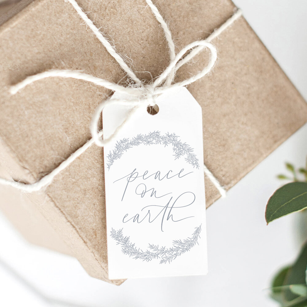 Modern Calligraphy Holiday Gift Tags with Olive Wreath - Custom