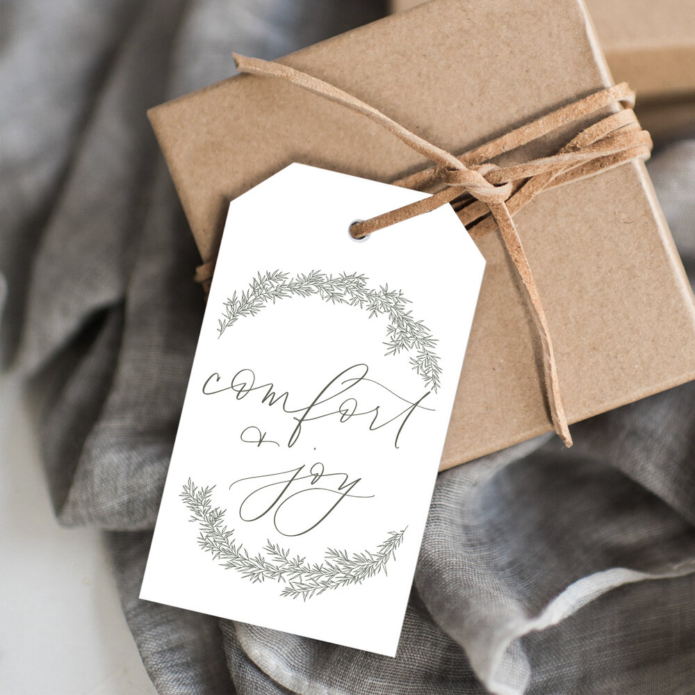 Modern Calligraphy Holiday Gift Tags with Olive Wreath - Custom