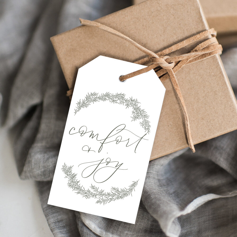 Modern Calligraphy Holiday Gift Tags with Olive Wreath - Custom Christmas  Gift Wrap — red clay paper