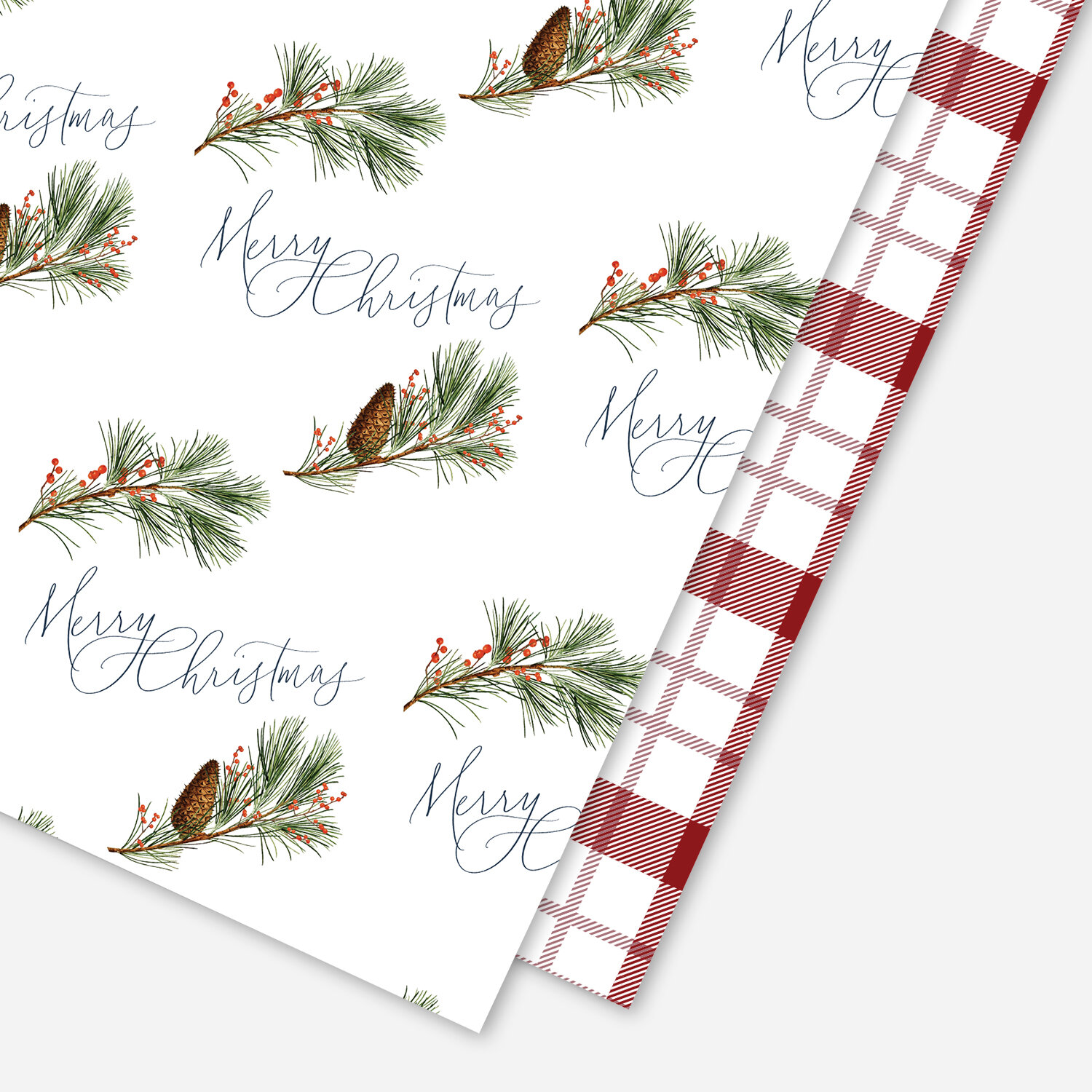 Calligraphy & Pine Christmas Double-Sided Wrapping Paper, with