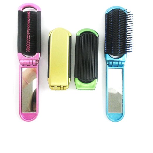 Folding Hair Brush With Mirror Compact