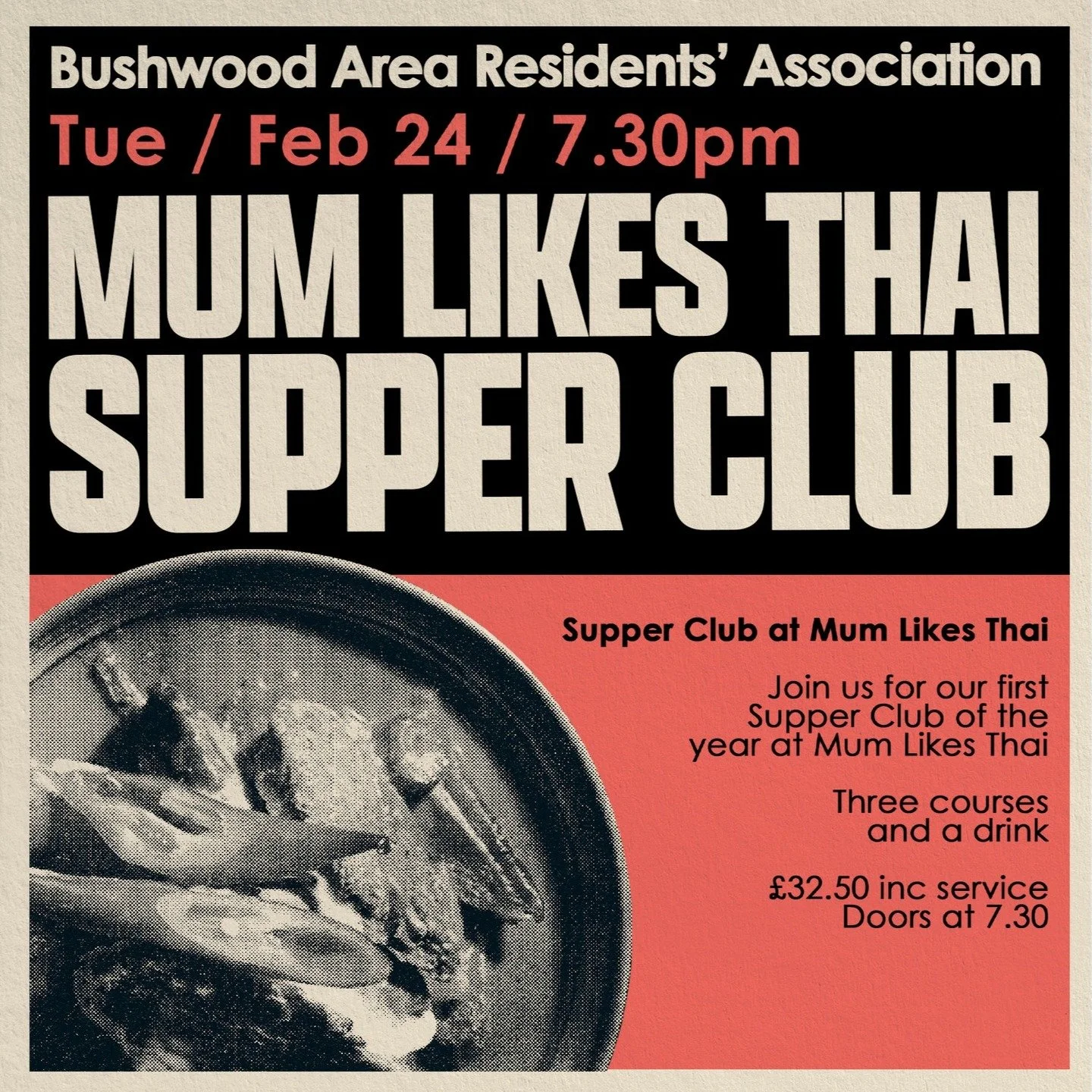We&rsquo;re excited to announce our next supper club at the brilliant Mum Likes Thai 🍜

A true Leytonstone favourite &mdash; if you&rsquo;ve not been yet, now&rsquo;s the time.

Expect amazing food at a great price, plus the usual top-notch company.