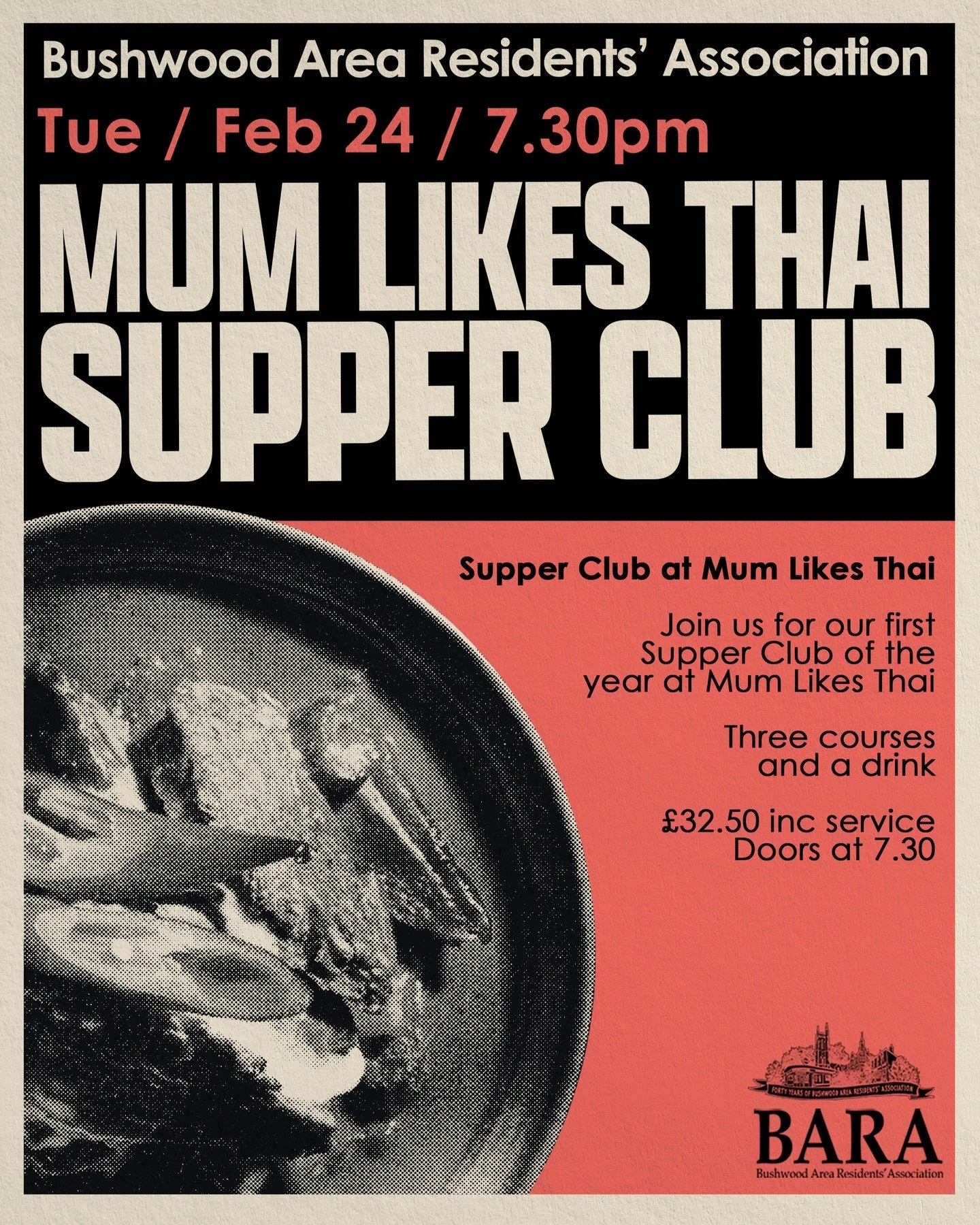 Grab your tickets and join us for our supper club this Tuesday 24th.

Grab a bargain three course meal and a drink at @mumlikesthaifood.e11 and hang out with your friends and neighbours.

Tickets available from the BARA ship - link in bio

#leytonsto