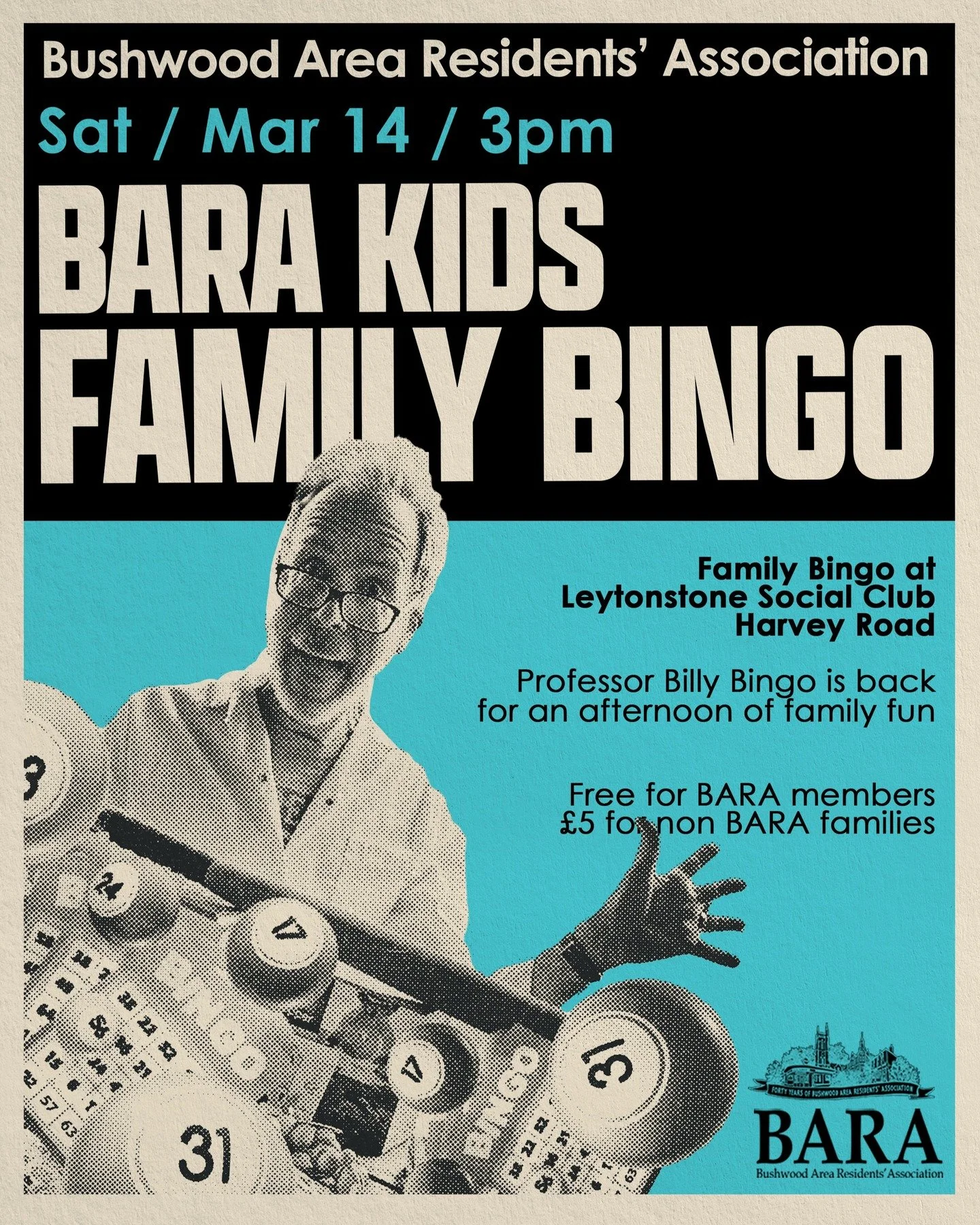 Professor Billy Bingo is back this March!

Free for BARA members, or just a fiver per family for guests. It&rsquo;s our family bingo afternoon at Leytonstone Social Club. The unstoppable Professor Bingo is back with the mic, along with all the snacks