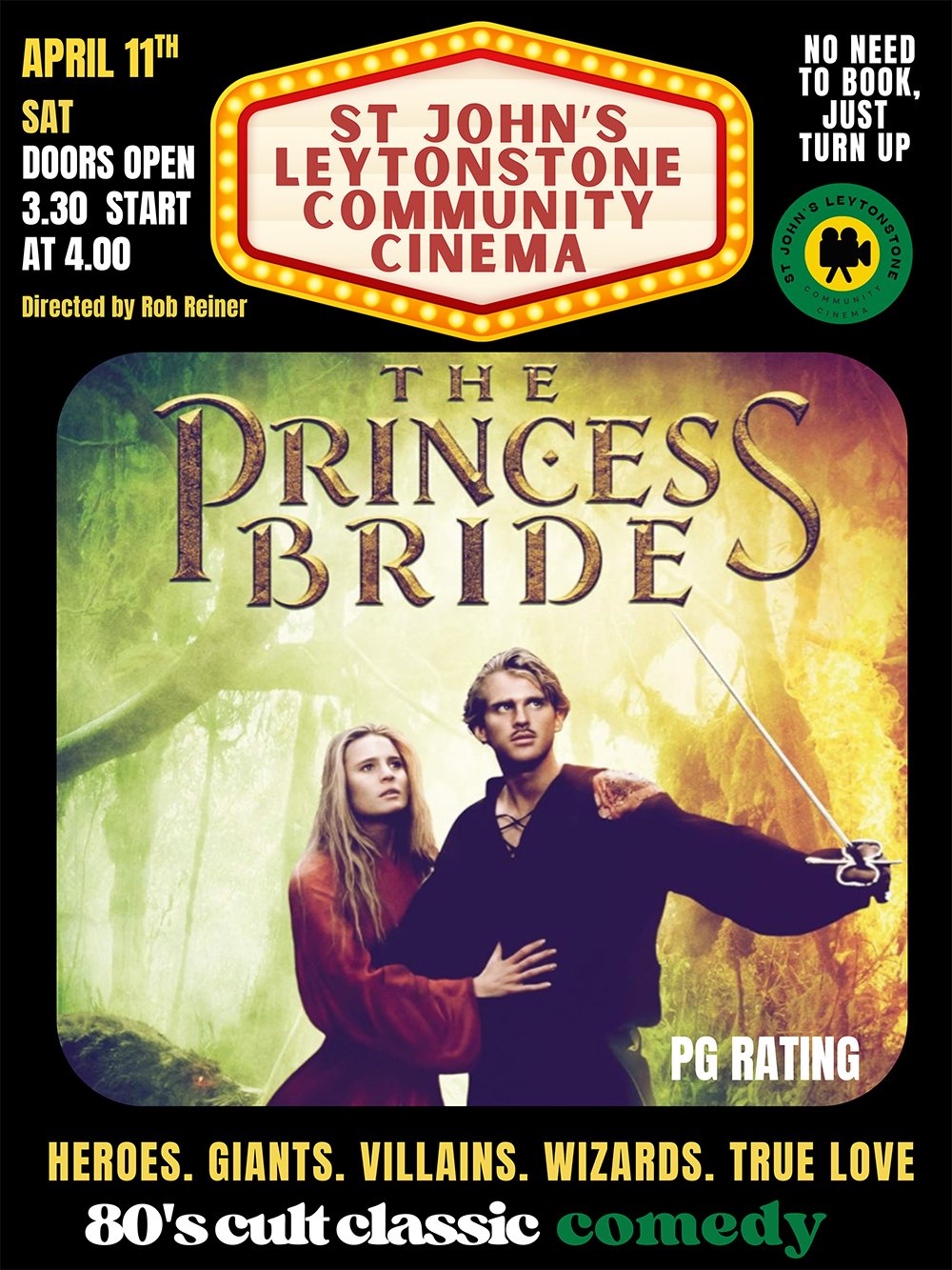 🎬 Community Cinema Screening 🎬

Come along to the next community cinema screening of the brilliant The Princess Bride!

Date - Saturday 11th of April
🕞 Doors open at 3:30pm
🎥 Film starts at 4:00pm

No booking needed &mdash; just come along and en