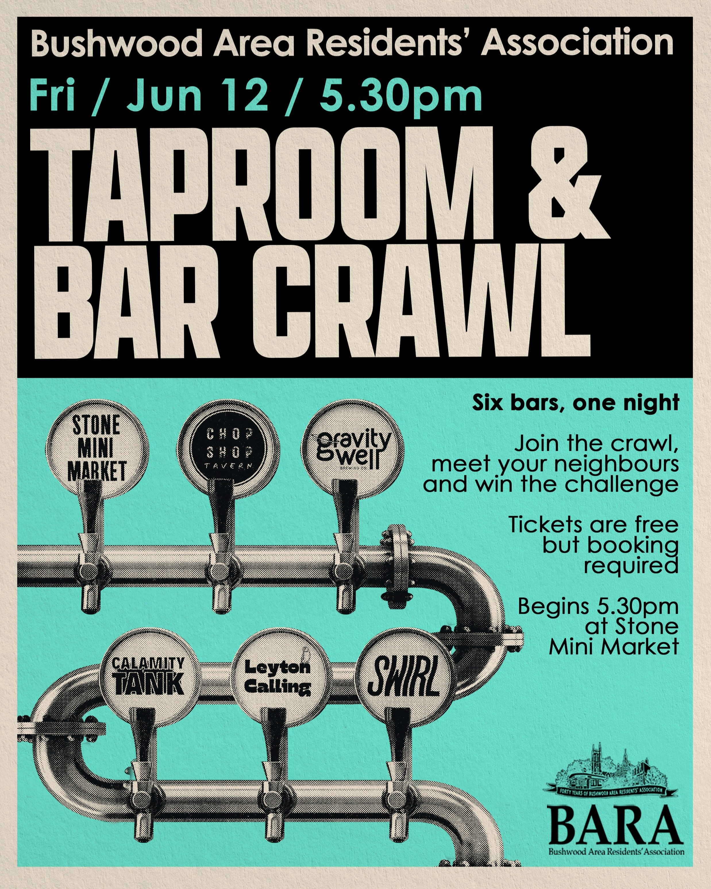 Sue and Paul's Taproom &amp; Bar Crawl is back for 2026! Tickets are free but limited and you must be a BARA member to attend.

Six bars &amp; taprooms in one night starting @stoneminimarket at 5.30pm
Then on to @gravitywelltaproom @chopshoptavern @c