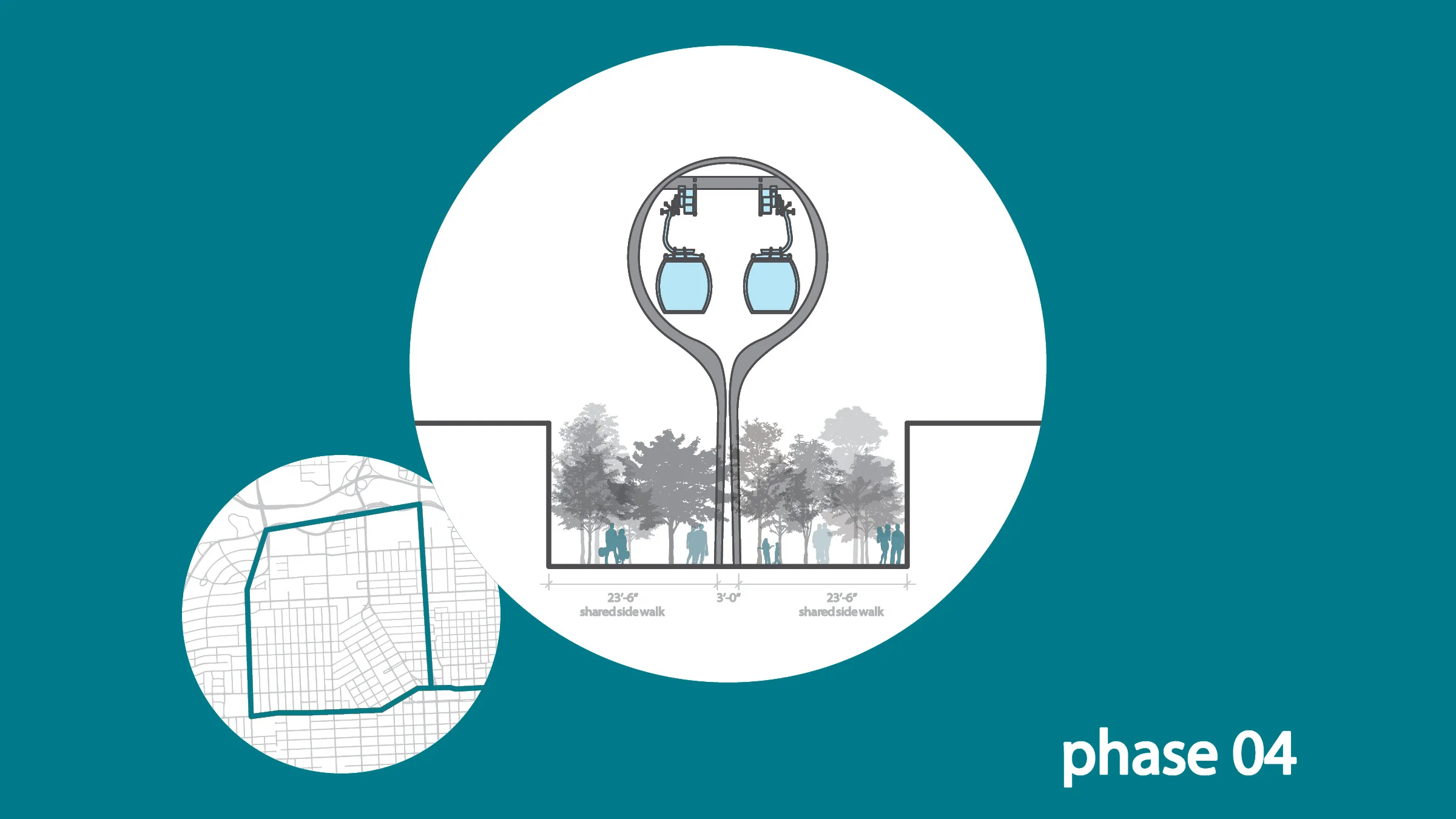 phase 04 is radical, the road has been entirly replaced by pedestrian traffic and an urban park
