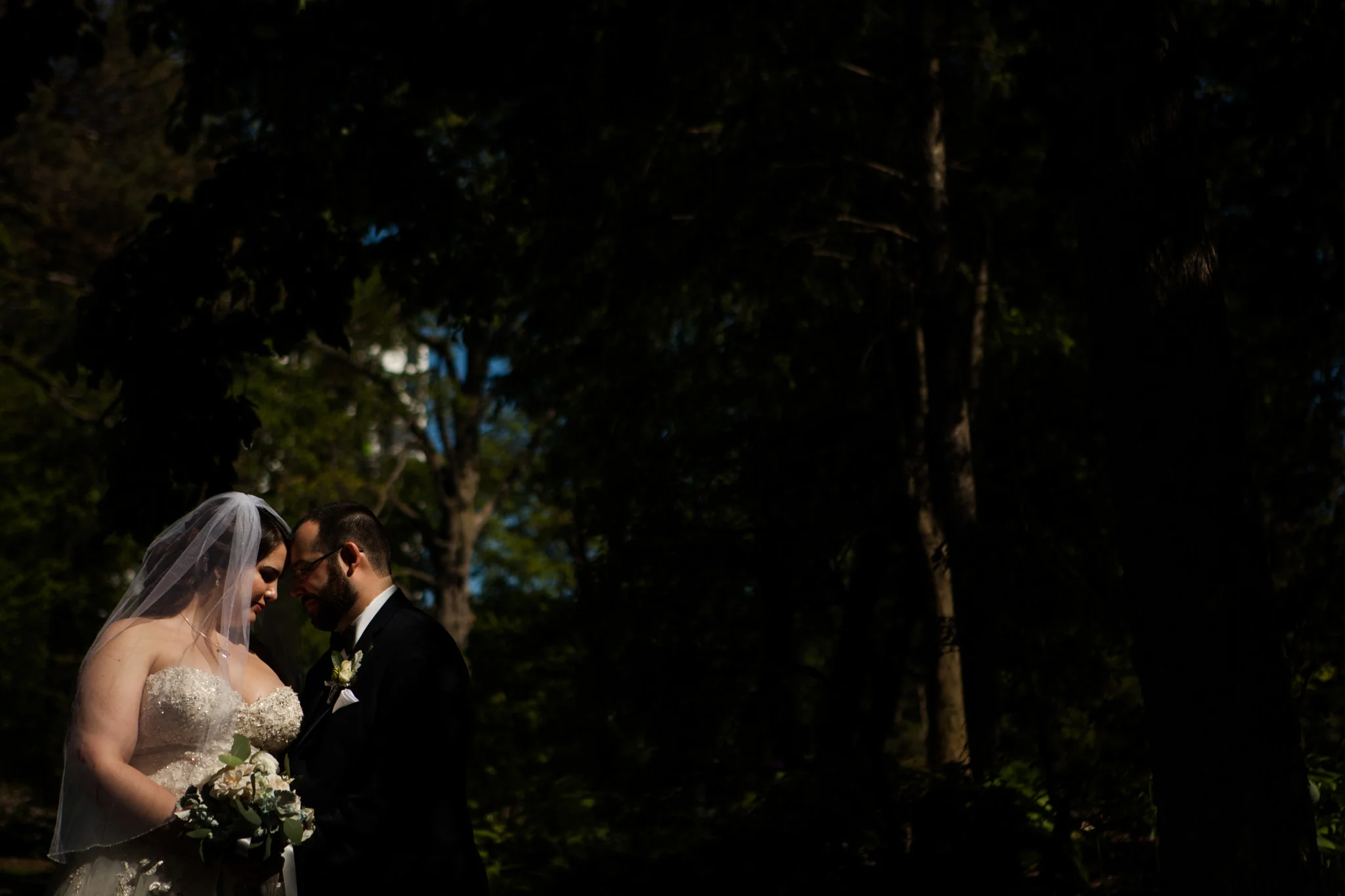 wedding portrait of bride and groom in the sunglight.jpg