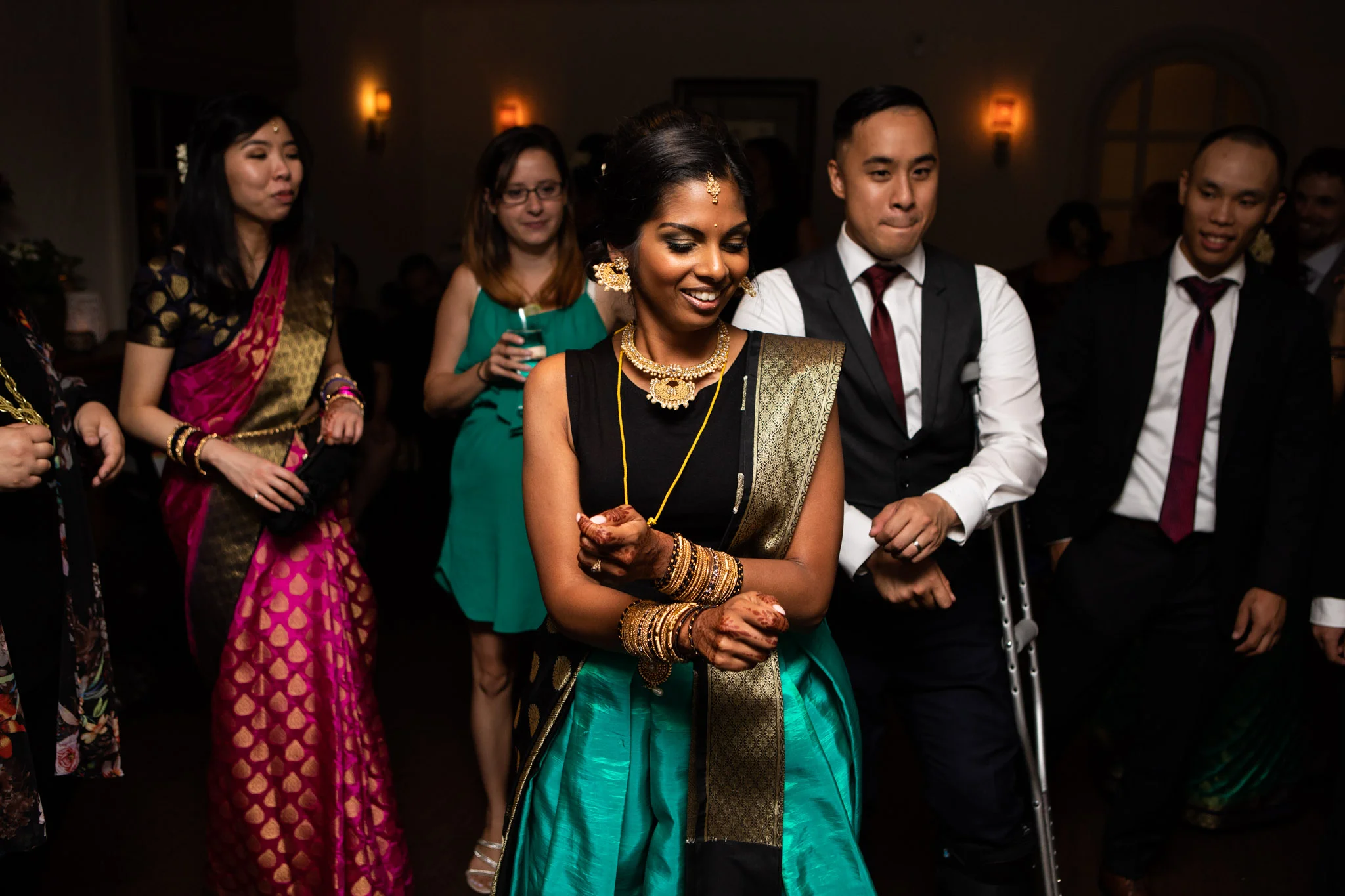wedding party dancing during wedding reception at auberge du pommier.jpg