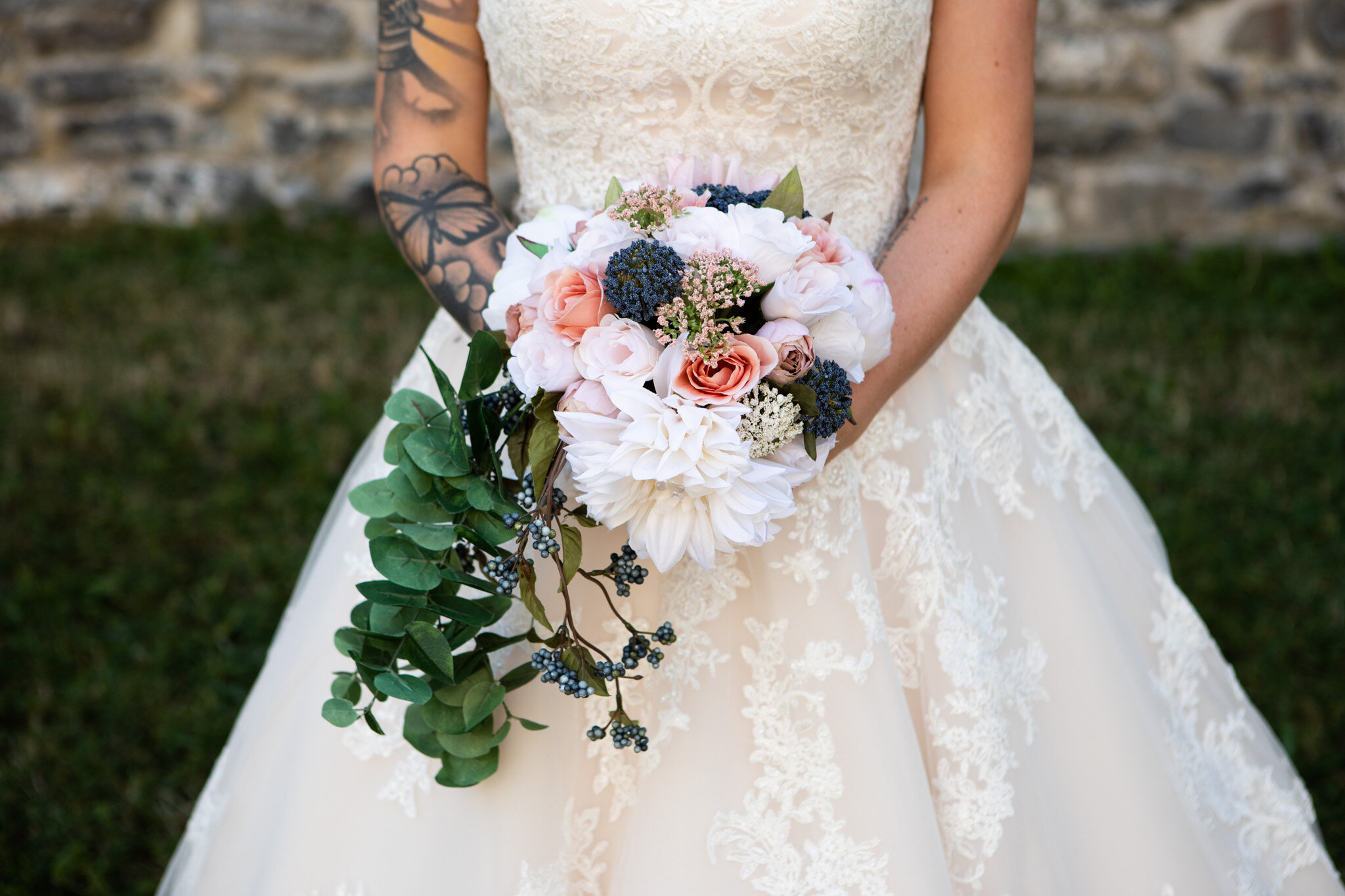 close up of artificial wedding bouquet handmade by the bride.jpg