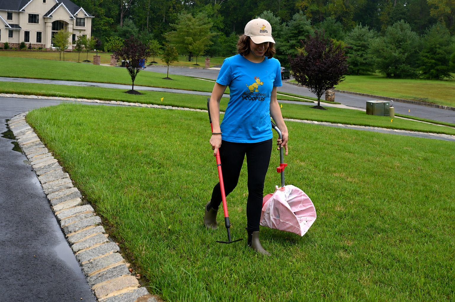 Big Business Scoopers owner providing professional pet waste removal service in a New Jersey yard