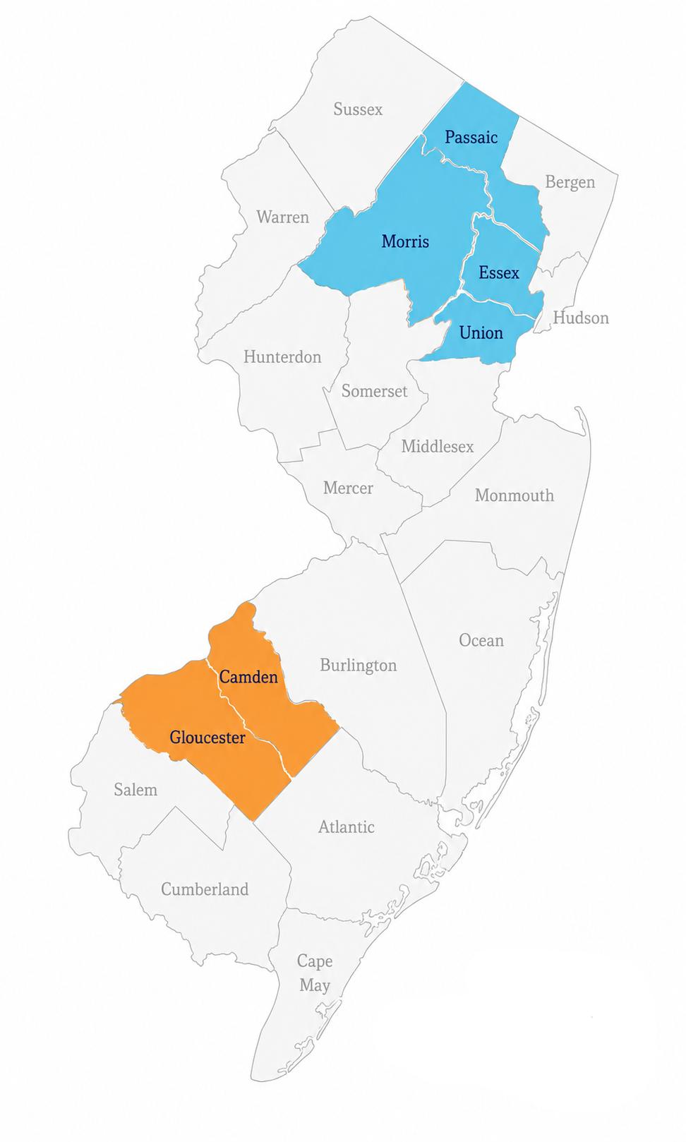 Map showing Big Business Scoopers service areas in North and South Jersey
