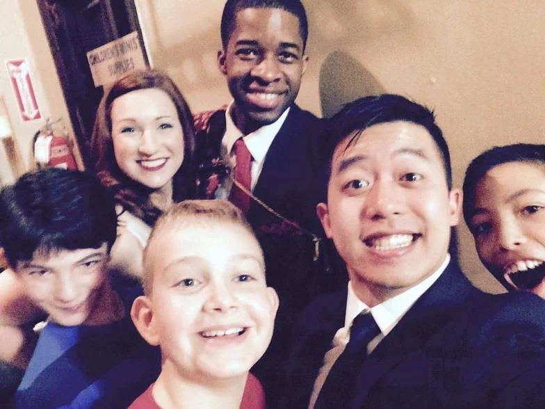 Backstage photo of the opening night of the Opera "Carmen" by Geroges Bizet. Golden Rose Opera Works Forest Hills, NY The boys chours Alex Wen, Conductor Claire Meyers, Micaela Clayton G. Williams, Escamillo