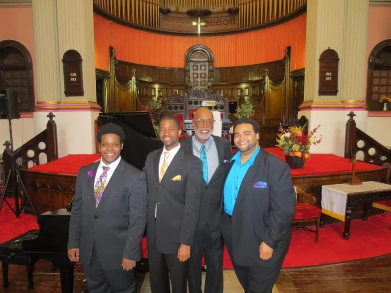 Three on 3 Presents: Men Sing Mount Morris Ascension Presbyterian Church 122nd Street at Mount Morris Park West (Fifth Ave.) New York, NY (From left) Christopher Lilley, tenor Clayton G. Williams, baritone Kenneth Hanson, baritone Elliott Paige, tenor