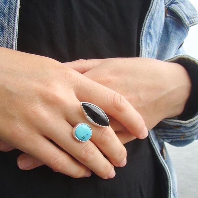 Split rings! I love the simplicity and playfulness of this design. Stones used here are: turquoise and black onyx (1), turquoise and carnelian (2), and beryl set in 18k gold bezel and black onyx (3). I am happy to discuss custom spit ring options. Li