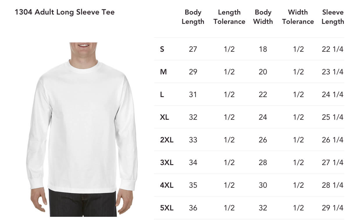 Alstyle Shirt Size Chart