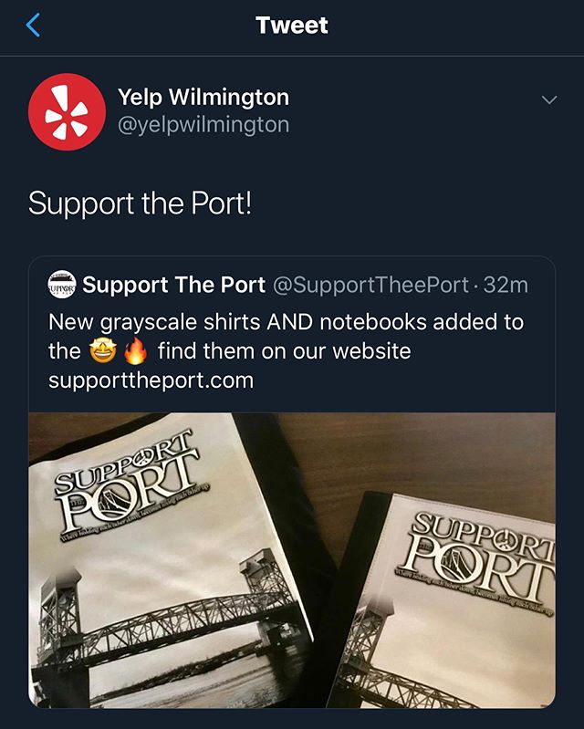 Shout Out to @yelpwilmington for always showing us love and supporting us via twitter! Be sure you follow us too 🐥: SupportTheePort