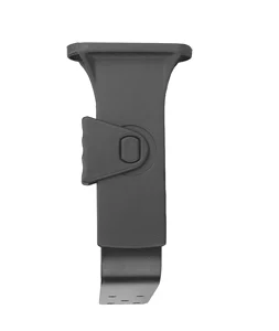 A black plastic adjustable strap with a buckle and textured grip.