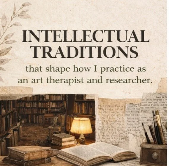 Art therapy isn&rsquo;t just about making art.
It&rsquo;s about how we make meaning.

My work is shaped by lineages that ask deeper questions than &ldquo;What&rsquo;s wrong with you?&rdquo;

Ethnography &amp; anthropology &mdash; honoring lived exper