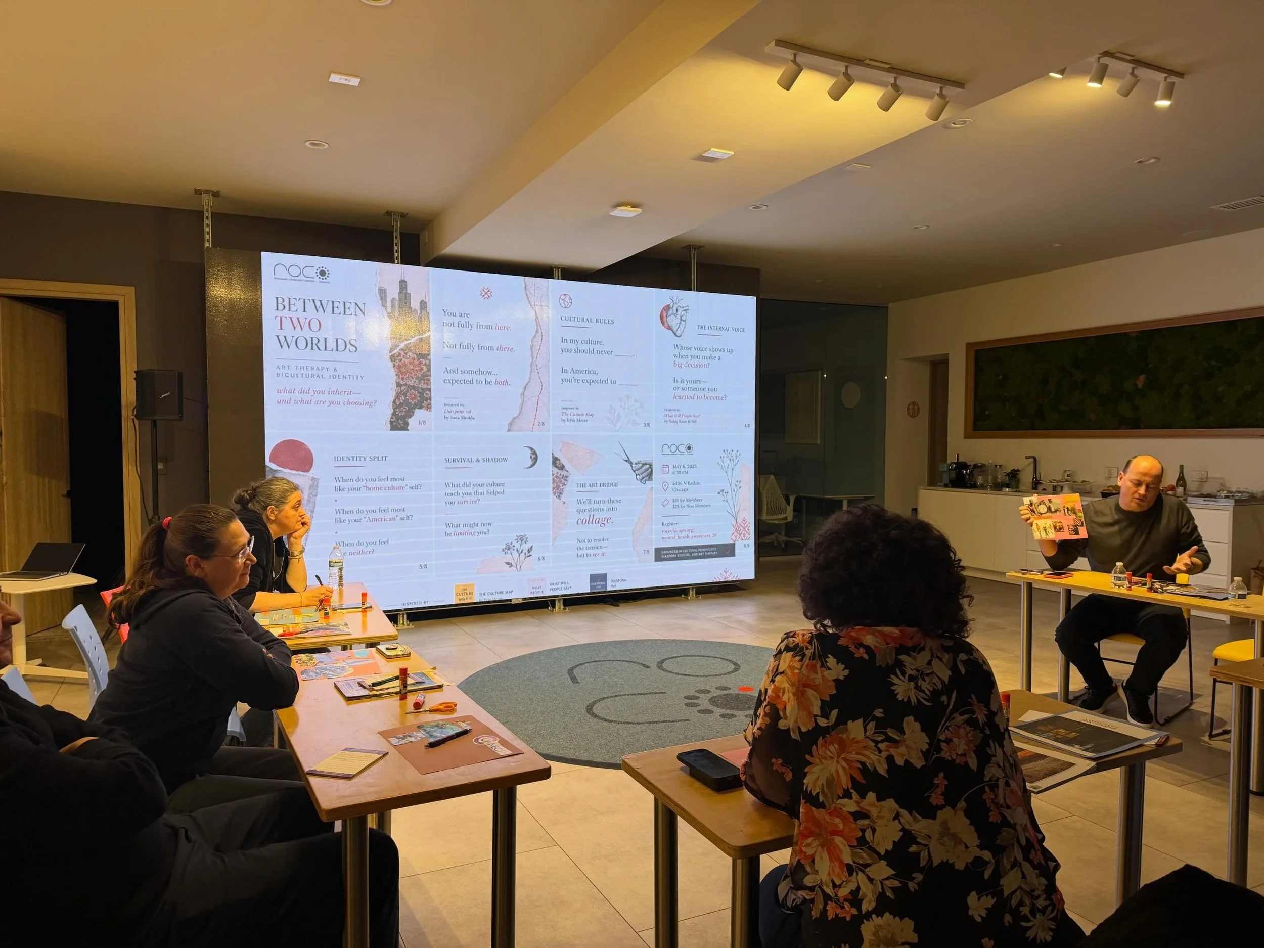 @rocochicago opened their space to explore navigating Romanian and American identity for immigrants, and first generation folks. In this evening of collage, vulnerable expression, and collective reflection participants named that the vulnerabilities 