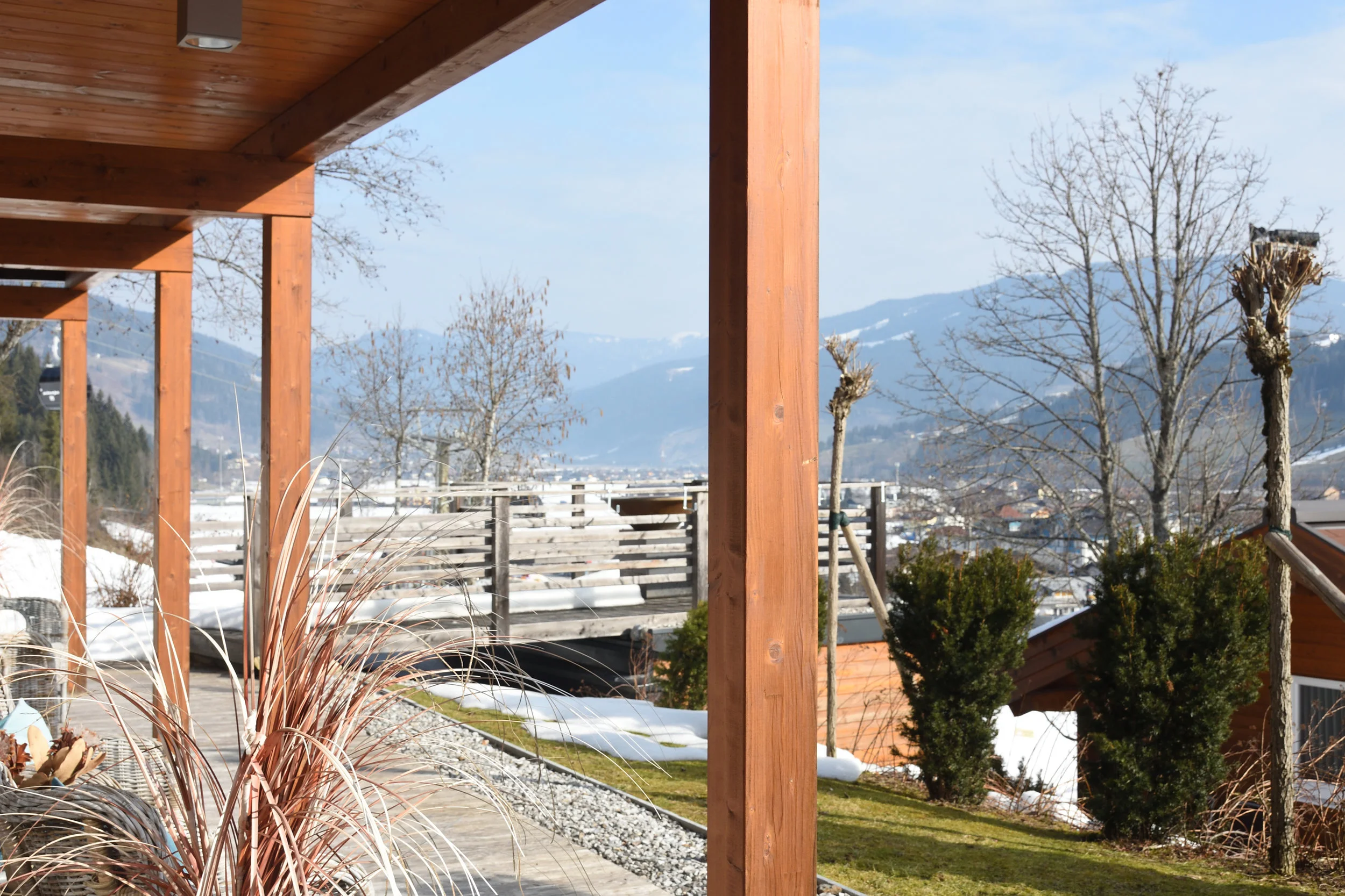 Our terrace with view over the mountains and ski slope