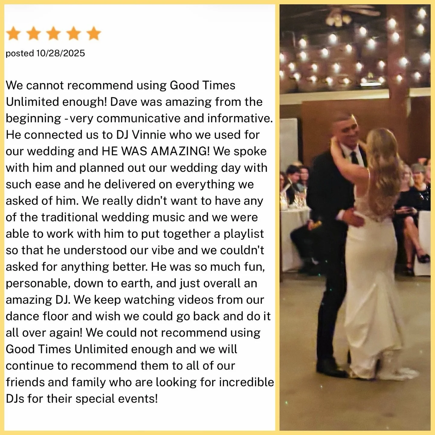 DJ Vinnie at the Boston Winery!  Thank you for this amazing review Steph & Ross and thank you for choosing Good Times Unlimited!!! ๐ค๐ผ๐ง. #BostonWinery #bostonwedding #bostonweddingdj