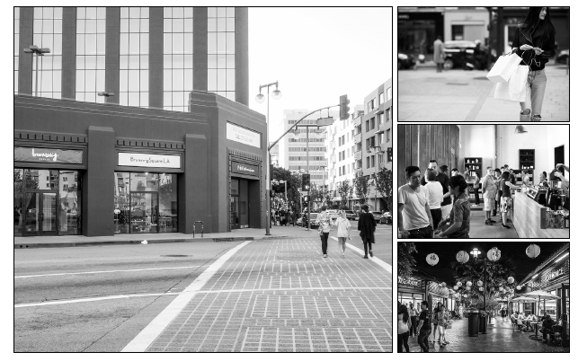 Little Tokyo shoppers walking outside of Brunswig Square