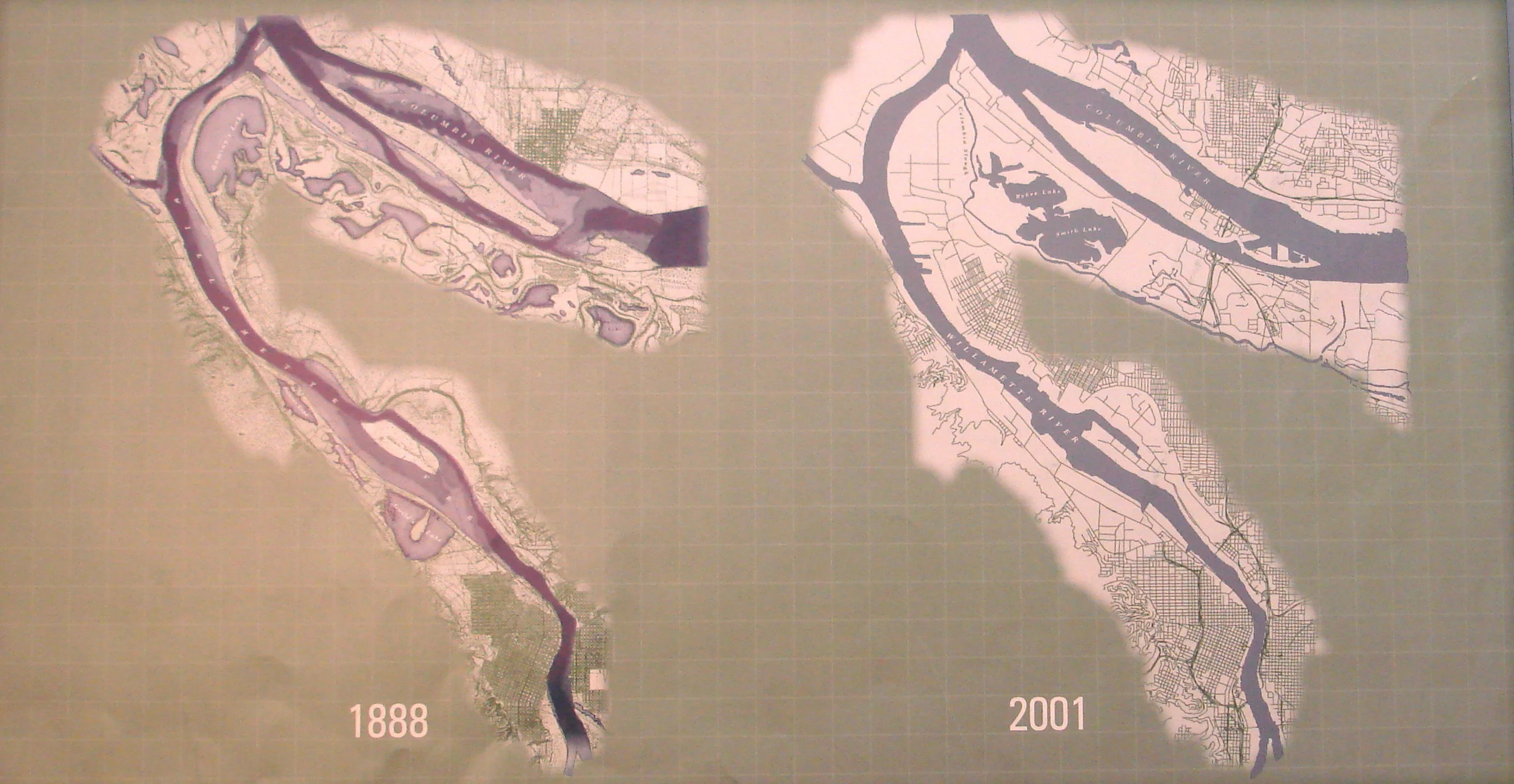 The confluence of the Willamette and Columbia Rivers, once a huge wetland, which, during the Missoula floods was a giant whirlpool.