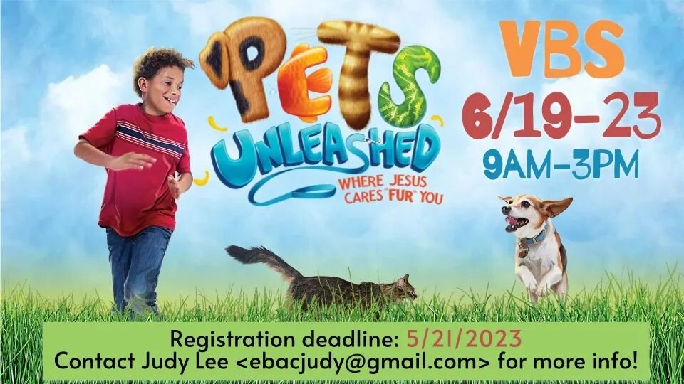 Registration for our VBS this summer ends on Sunday, May 21!

This year it'll be a week only but it'll be jam-packed with activities including camping!

Forms are available on our website, https://www.eastbayalliance.org/vbs