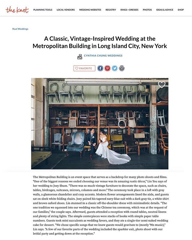 Another one of my weddings I shot, Lin &amp; Joey's Wedding is featured today on @theknot !  It was at one of my personal favorite wedding venues, the Metropolitan Building! 📣 DID YOU KNOW THEY FILMED PARTS OF JOHN WICK 3 HERE!?
.

See more!! Link i