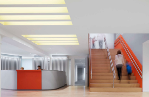 The central staircase at the Manhattan school