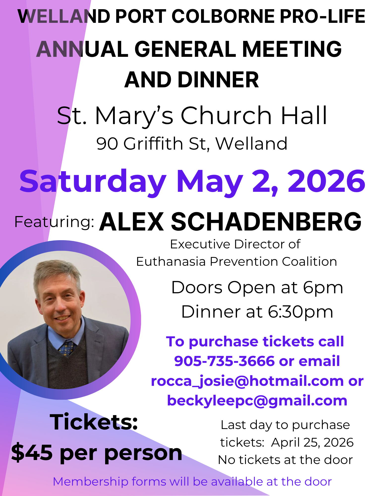 Welland Port Colborne Pro-Life AGM and Dinner