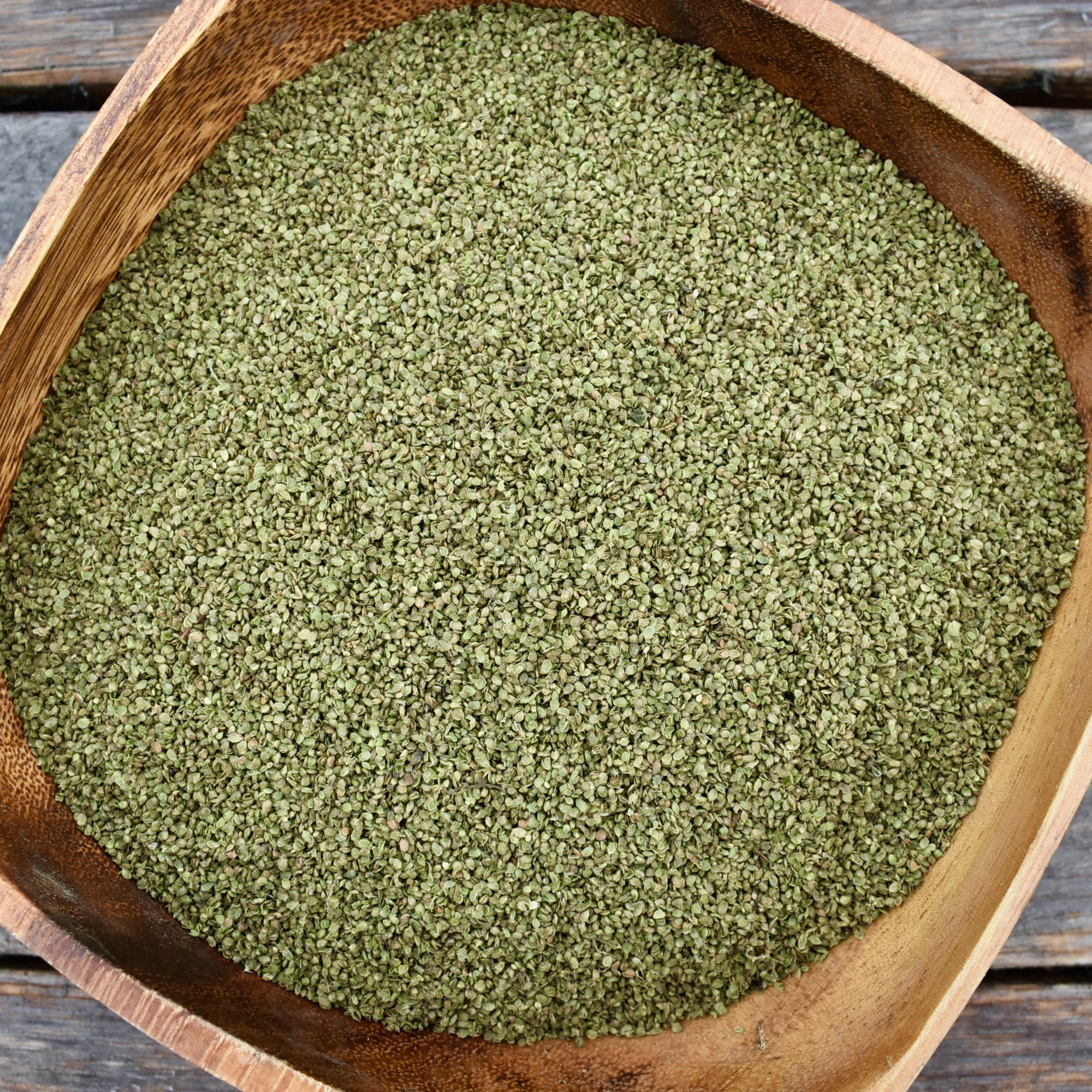 Dried Nettle seeds ready for culinary use after being processed through a strainer to remove the stems.