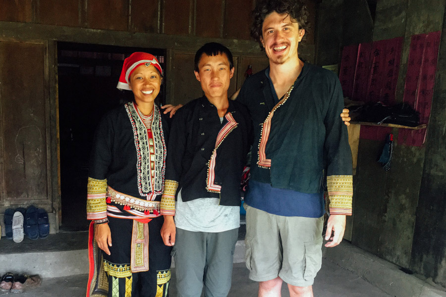 Dressed in traditional Red Dao clothing with our guide and new friend Pế.