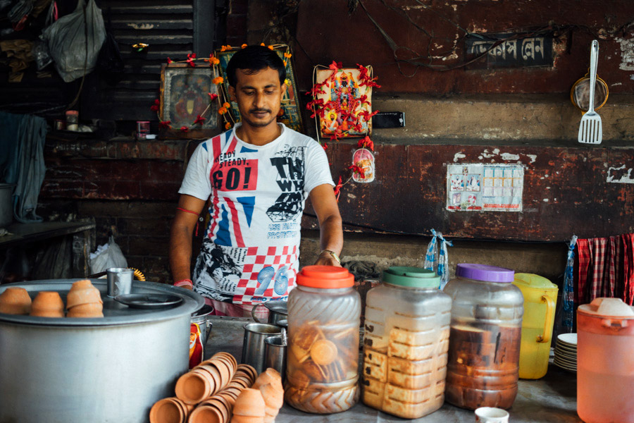 Our first cup of street chai on James Hickey Sarani.