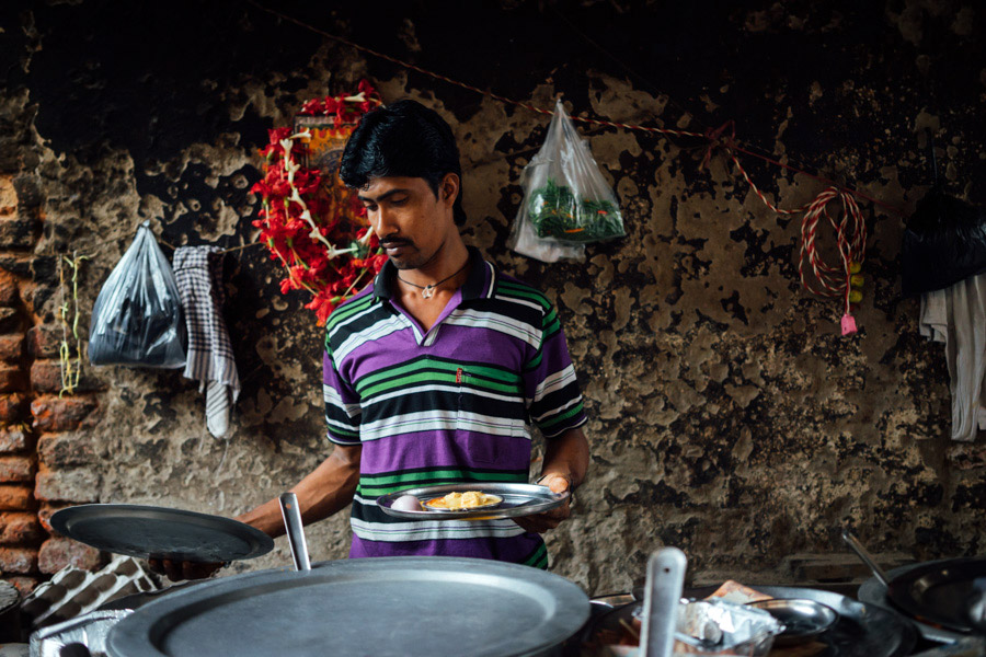  A street food vendor on James Hickey Sarani. 