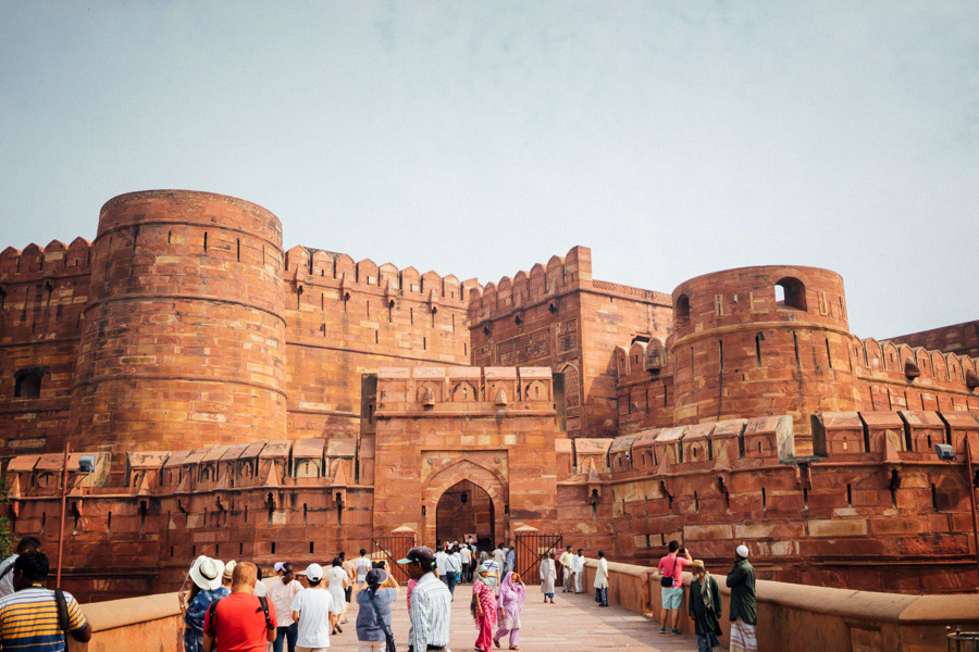 The brick and red sandstone Agra Fort.
