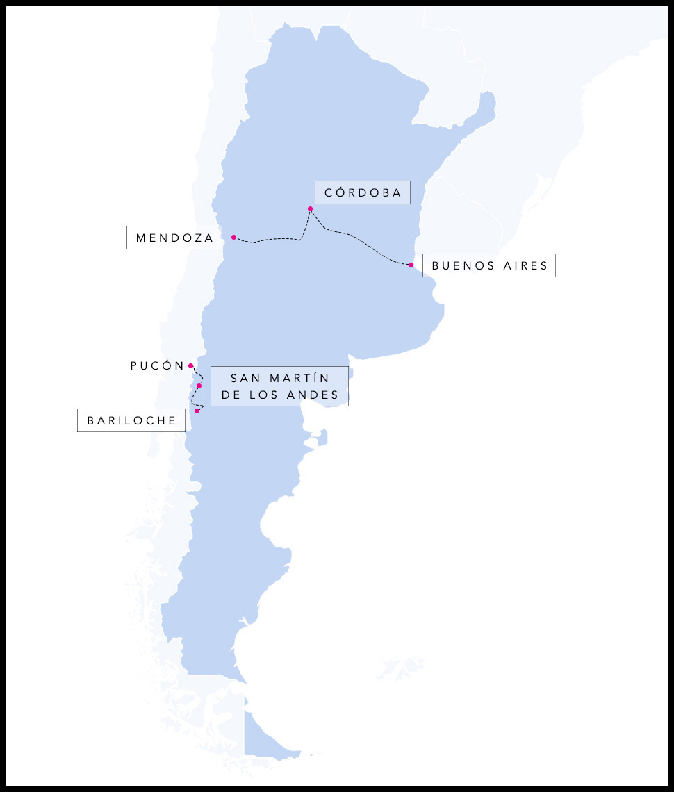 Alex &amp; Madie’s travel route in Argentina.