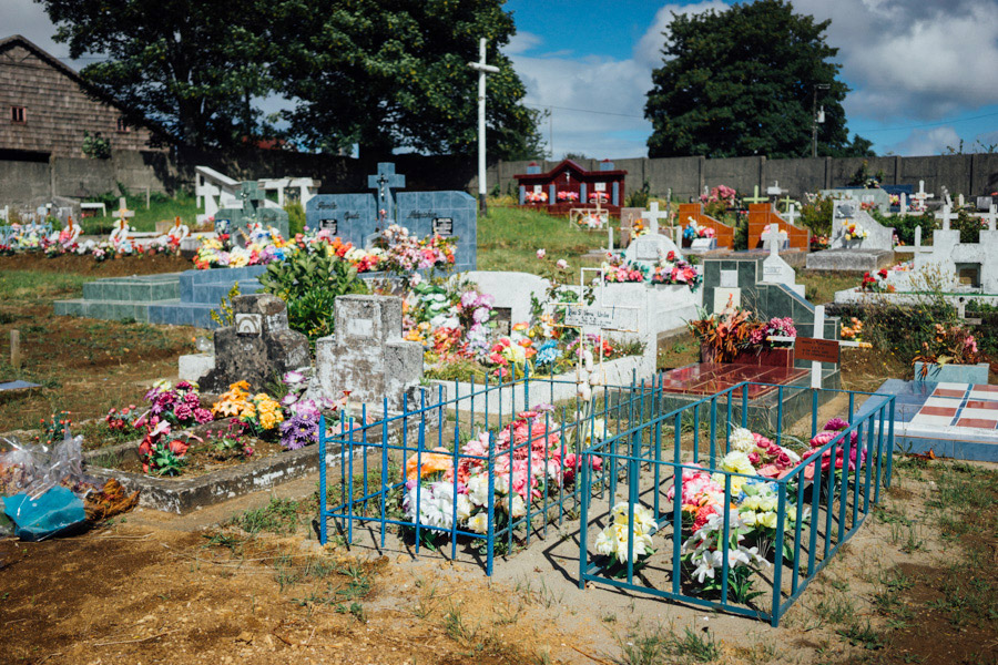  Like the roadside memorials, grave sites are adorned with the most colorful array of flowers. No one is forgotten here on Chiloé. 